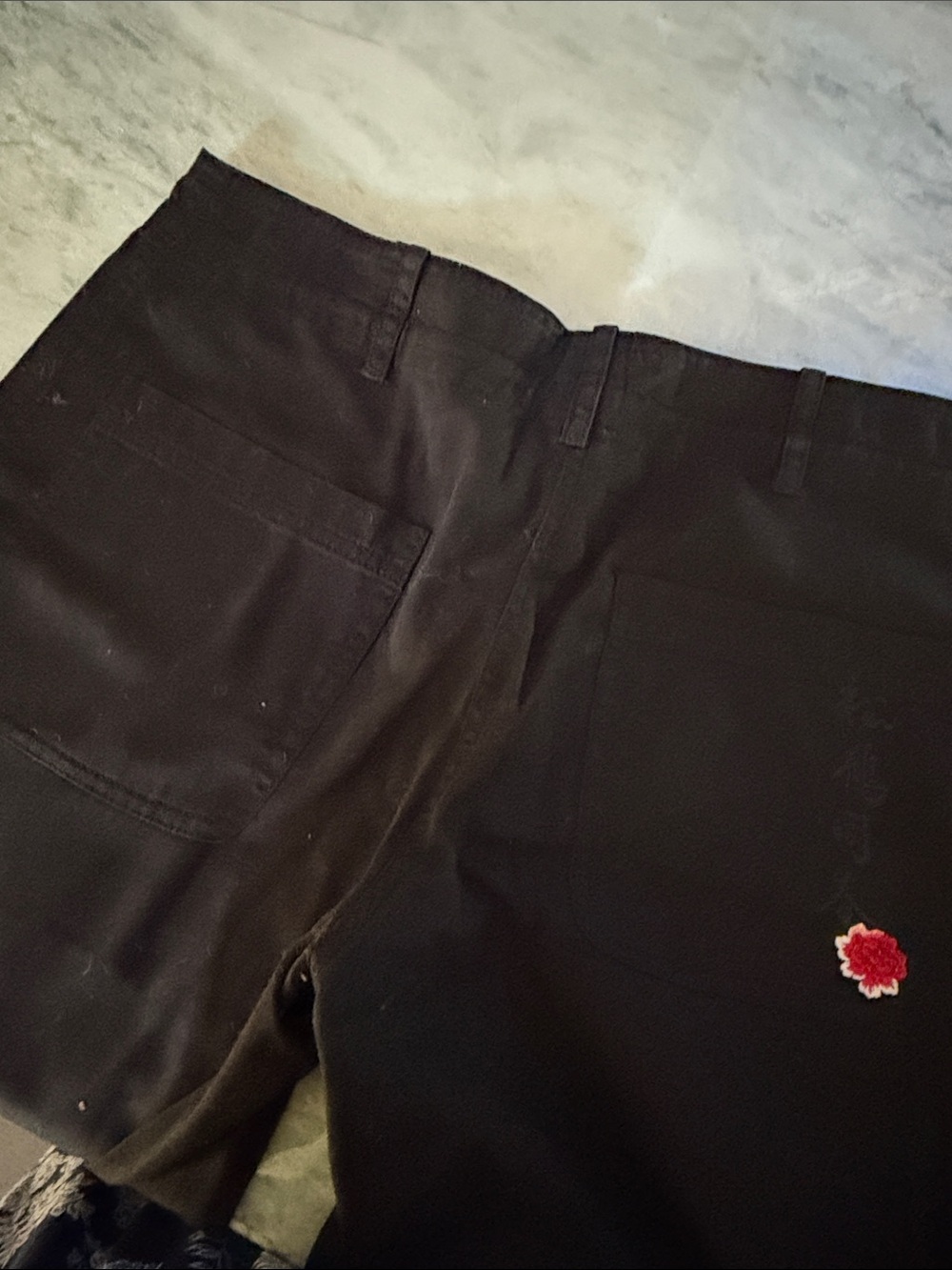 Johnny Was Black Embroidered Crane Cargo Pants with Pink & Green Floral Accents - Picture 8 of 11